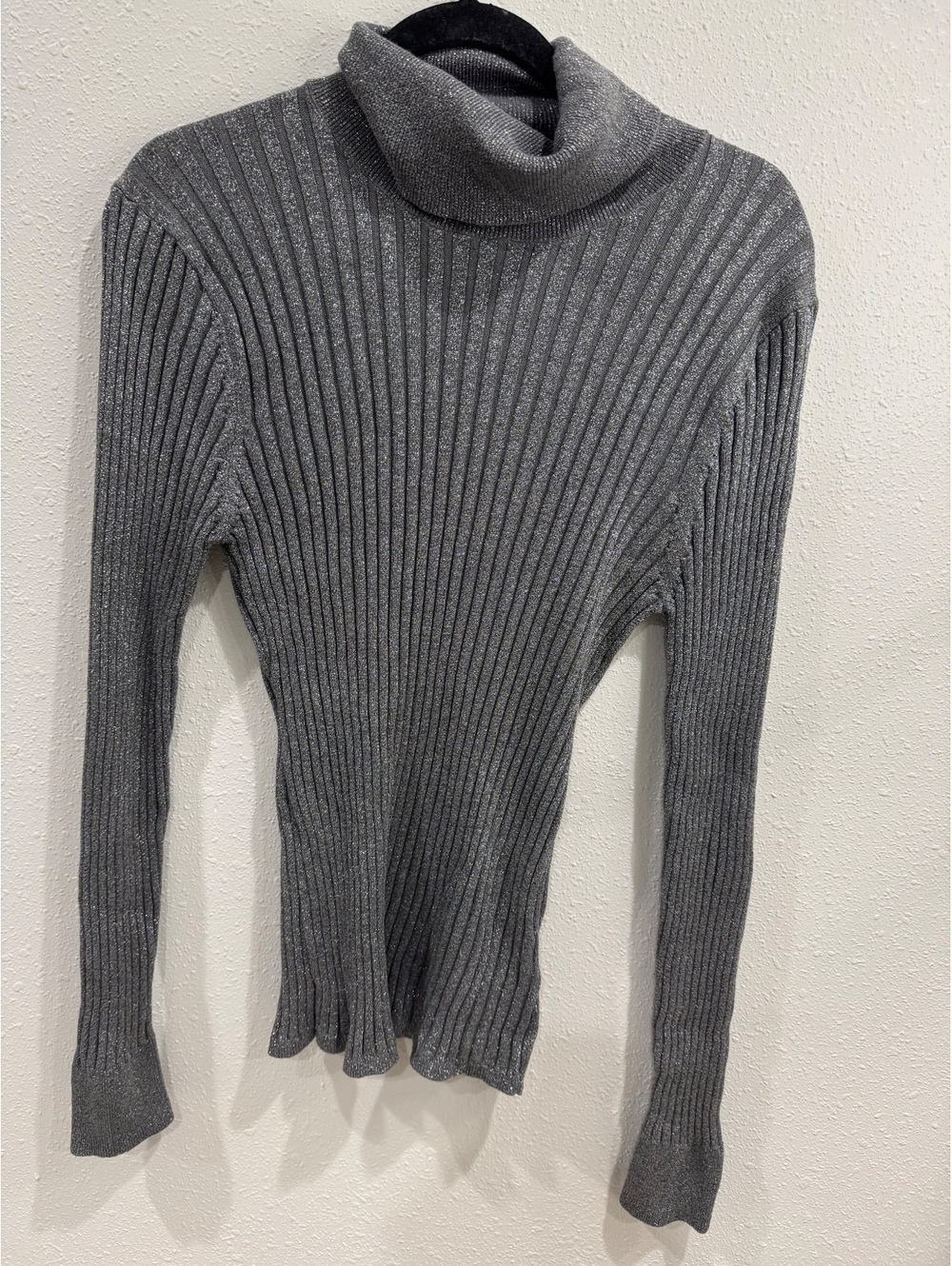 GAP Metallic Silver Ribbed Turtleneck Sweater Top L